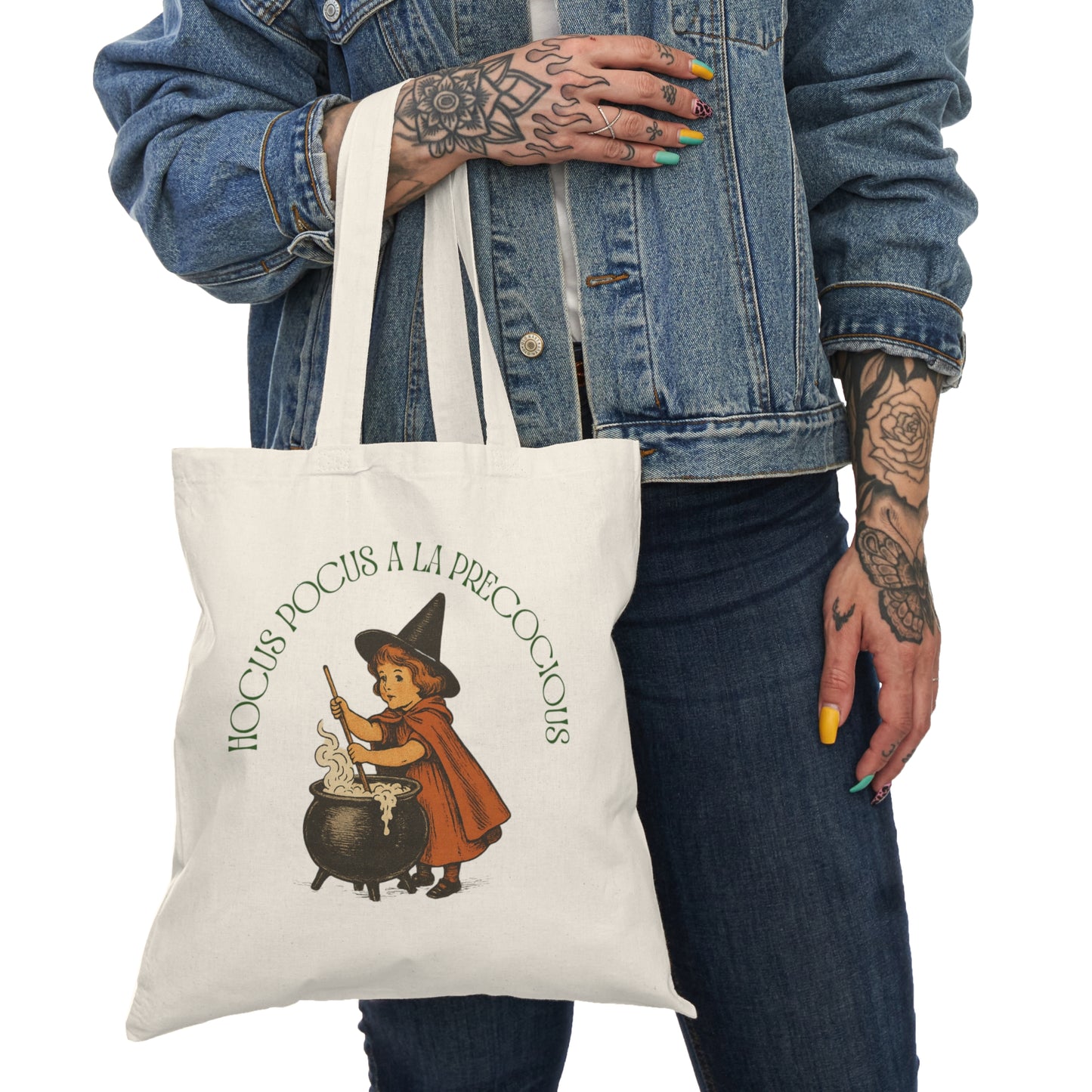 Hocus Pocus a la Precocious Tote Bag , Vintage Witchy Halloween Bag (15x16)