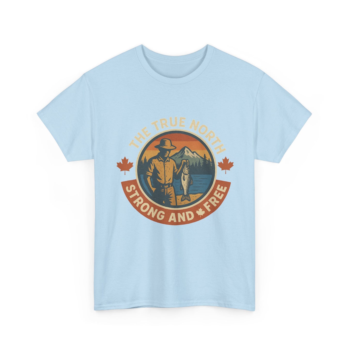 True North Strong and Free, Adventure Tee | Unisex Heavy Cotton Tee for Outdoors Lovers, Casual Wear, Gifts, Travel, Exploration