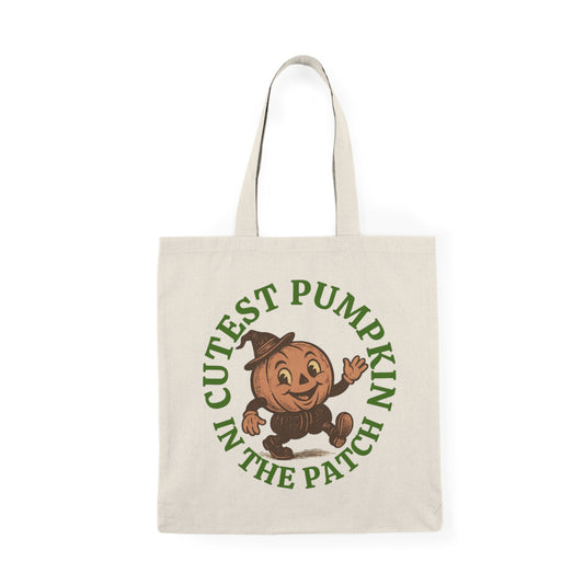 Cutest Pumpkin in the Patch Tote Bag , Vintage Jack-o-Lantern Halloween Canvas Bag , Retro Trick or Treat Bag