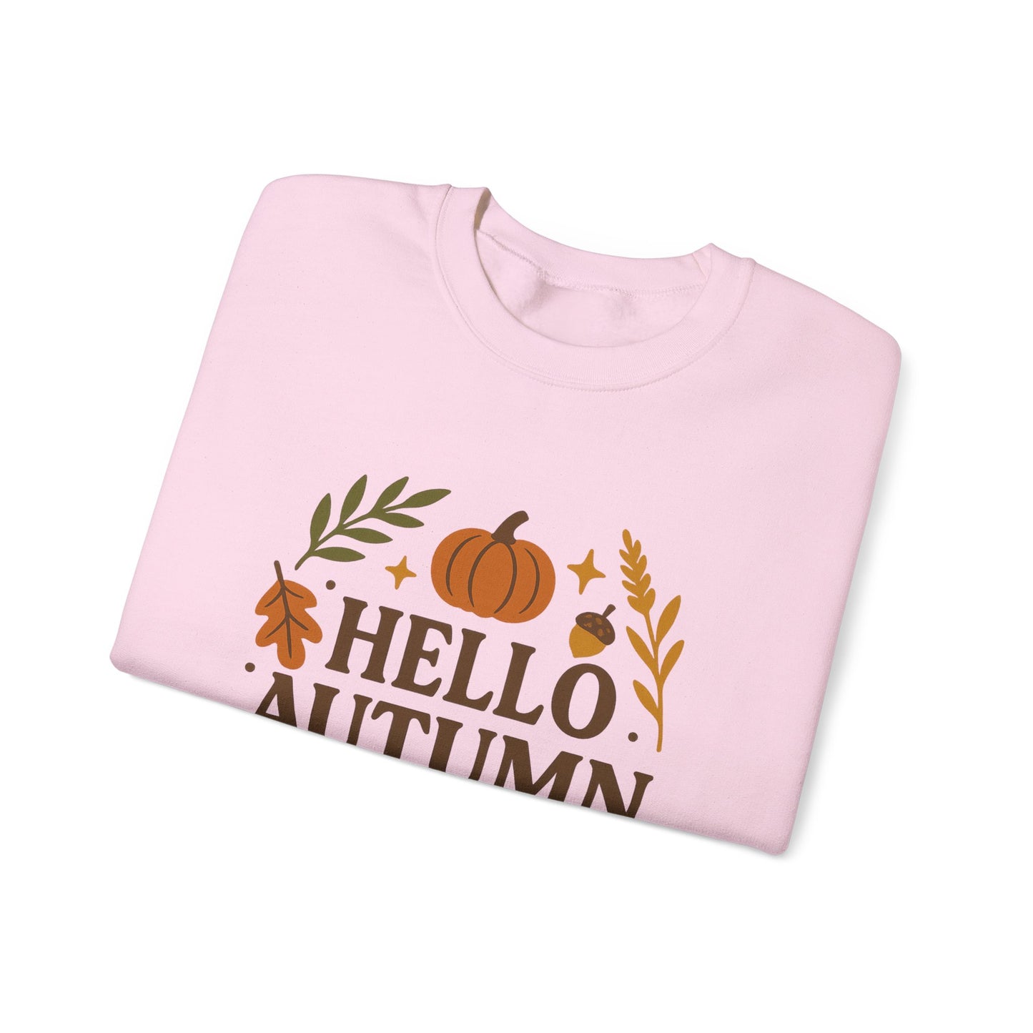 Hello Autumn , Cozy Fall Vibes Crewneck with Sleeve Leaf Detail