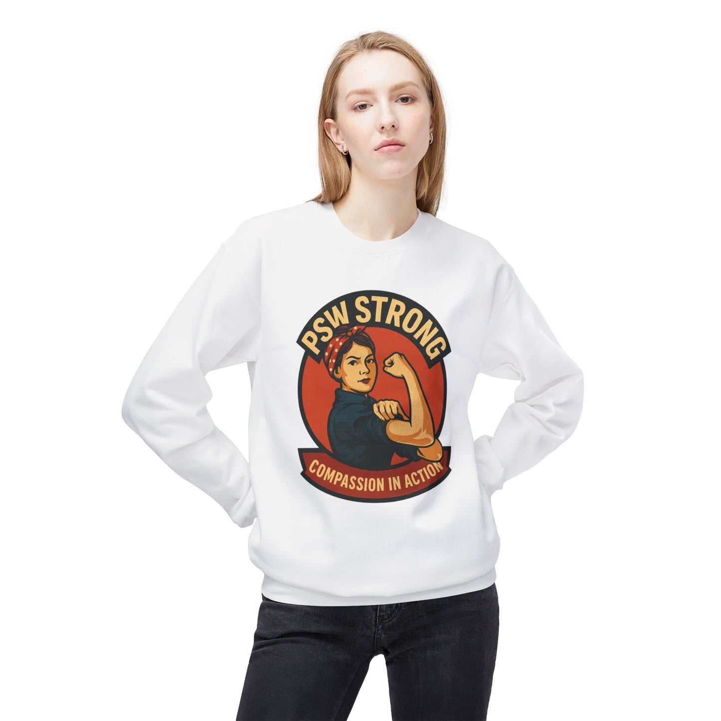 PSW Strong Fleece Crewneck Sweatshirt - Empowerment Gift, Cozy Apparel, Thoughtful Present, Comfortable Fashion, Inspirational Wear