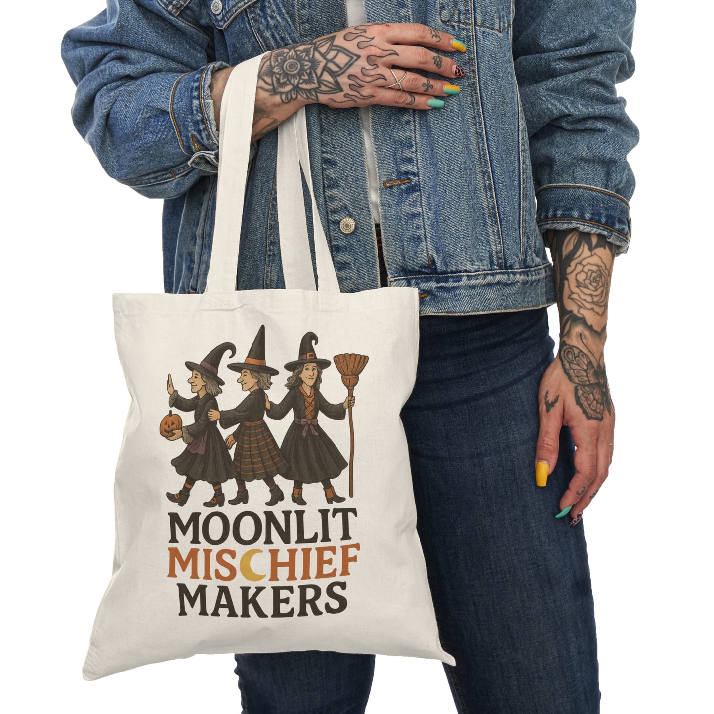 Moonlit Mischief Makers Tote Bag, Halloween Bag, Witchy Tote, Pumpkin Accessories, Sustainable Gift, Trick or Treat Bag