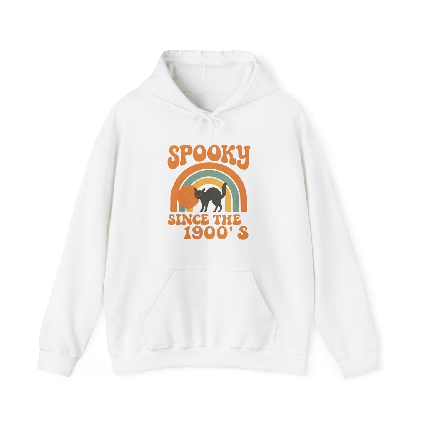 Spooky Since the 1900's , Retro Halloween Hooded Sweatshirt, Vintage Black Cat Graphic.