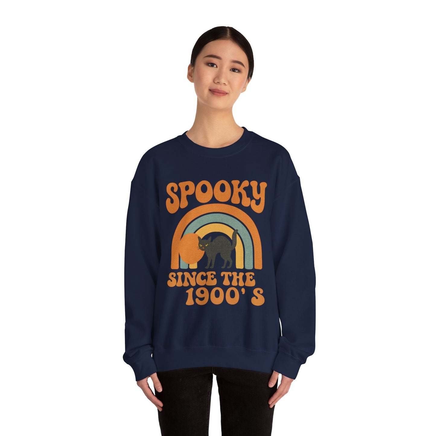 Spooky Since the 1900's , Retro Halloween Crewneck Sweatshirt, Vintage Black Cat Graphic.