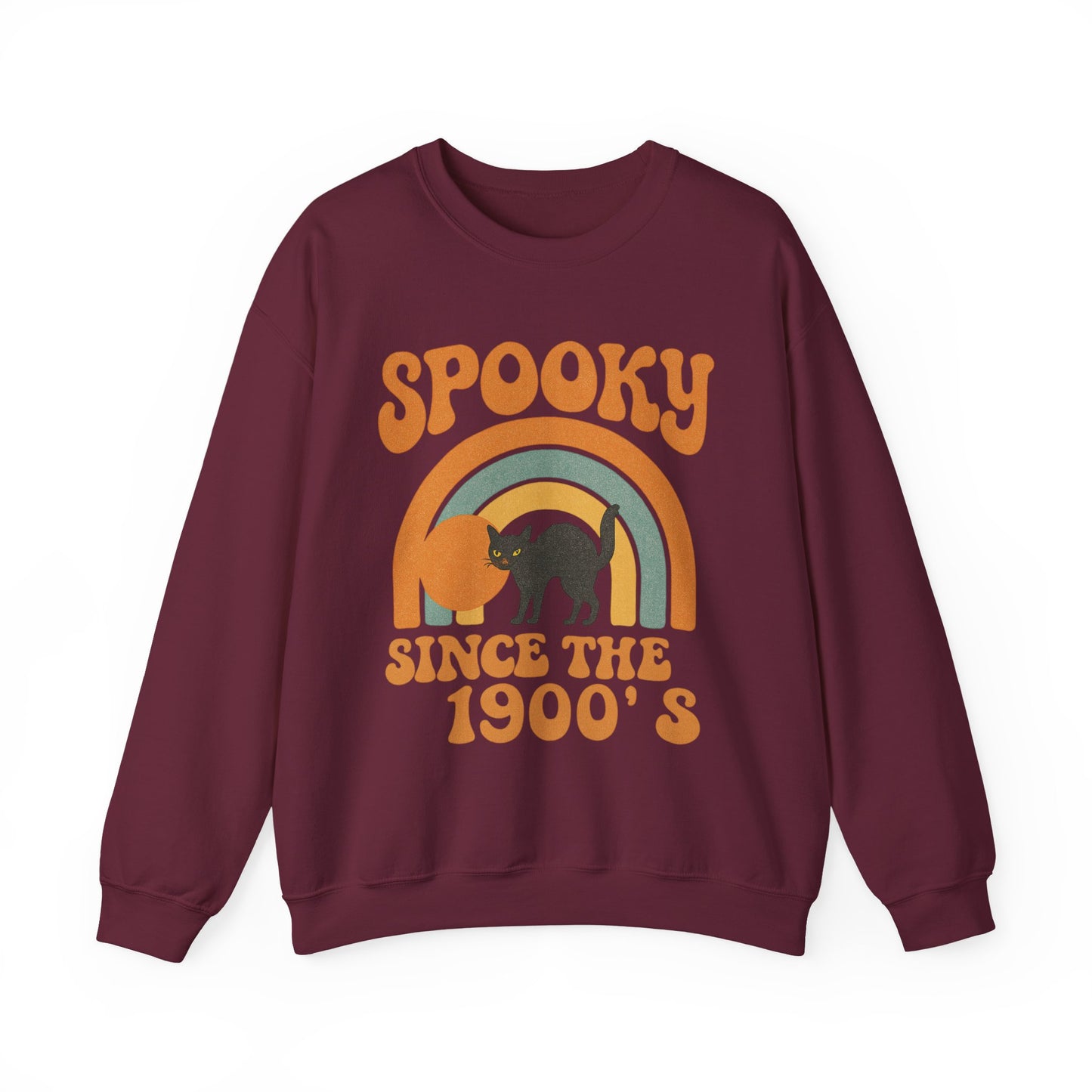 Spooky Since the 1900's , Retro Halloween Crewneck Sweatshirt, Vintage Black Cat Graphic.