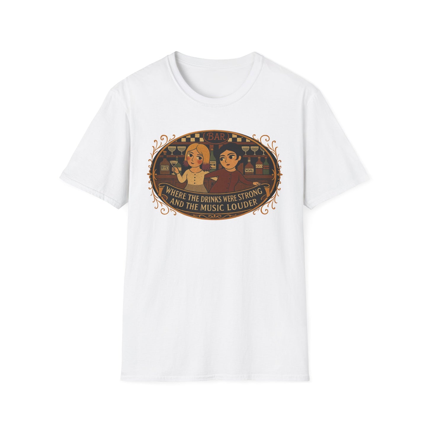 Where the Drinks were Strong and the Music Louder T-Shirt - Perfect for Festivals, Music Lovers , Gifts for Friends, Unisex Softstyle Tee