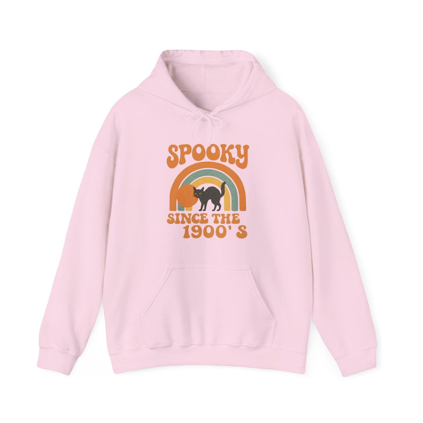 Spooky Since the 1900's , Retro Halloween Hooded Sweatshirt, Vintage Black Cat Graphic.