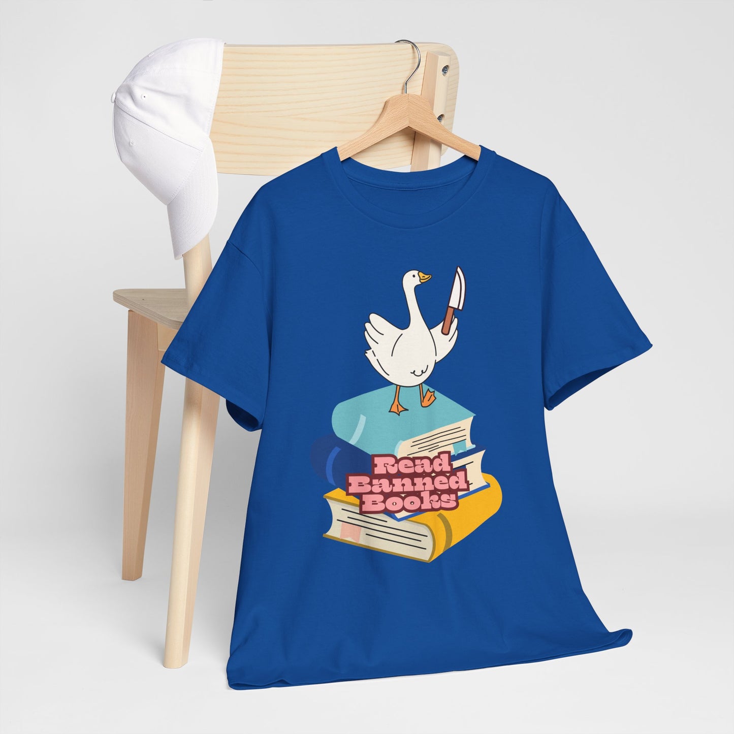 Read Banned Books, goosey with knife tee