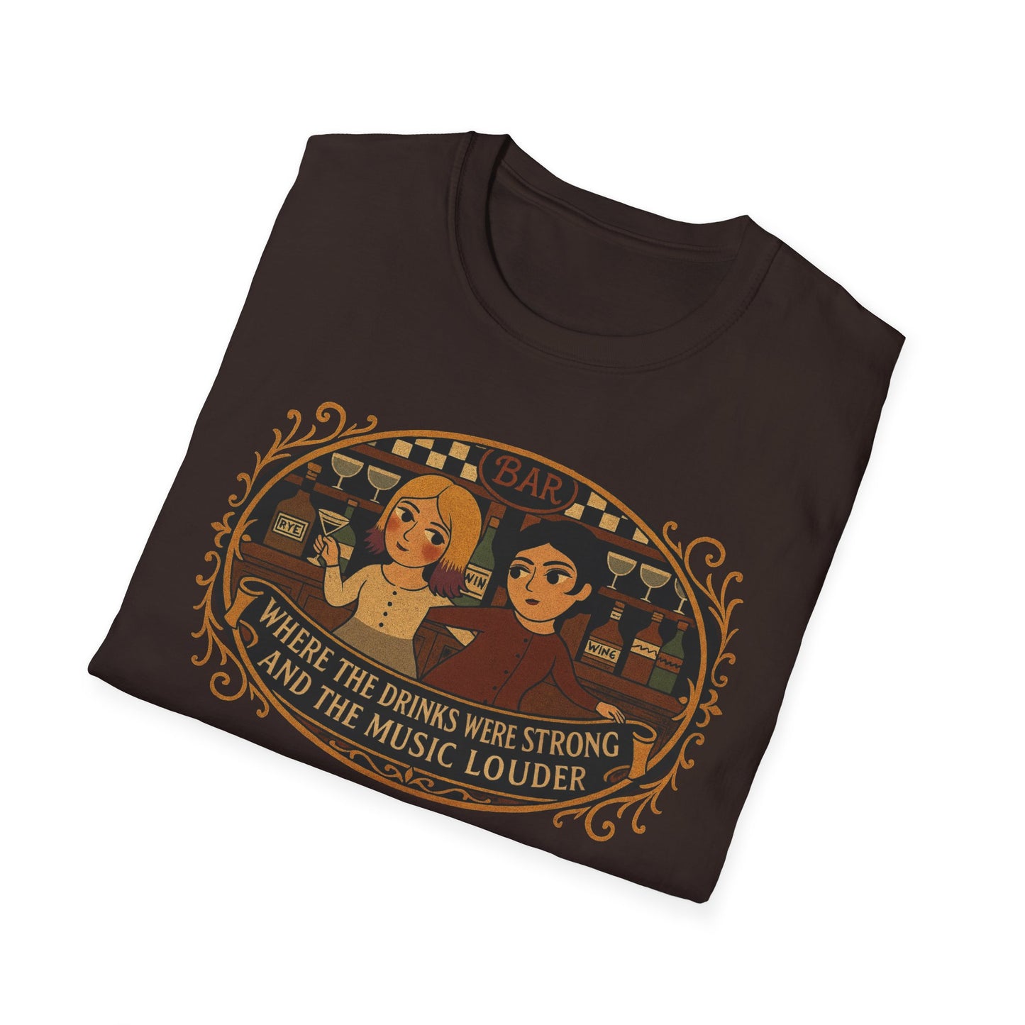 Where the Drinks were Strong and the Music Louder T-Shirt - Perfect for Festivals, Music Lovers , Gifts for Friends, Unisex Softstyle Tee