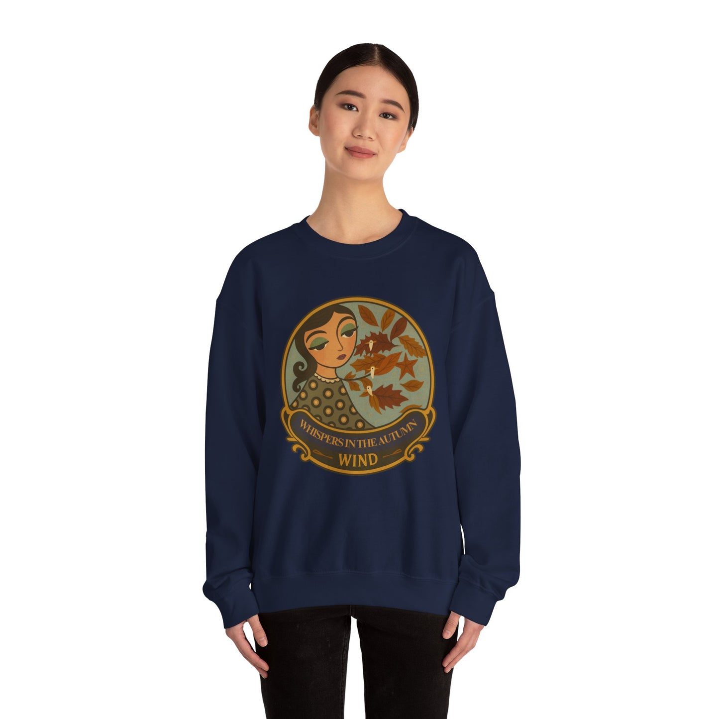 Whispers in th Autumn Wind Crewneck Sweatshirt with Vintage Floral Design, Casual Outings, Gift for Her, Holiday Sweater, Autumn Vibes