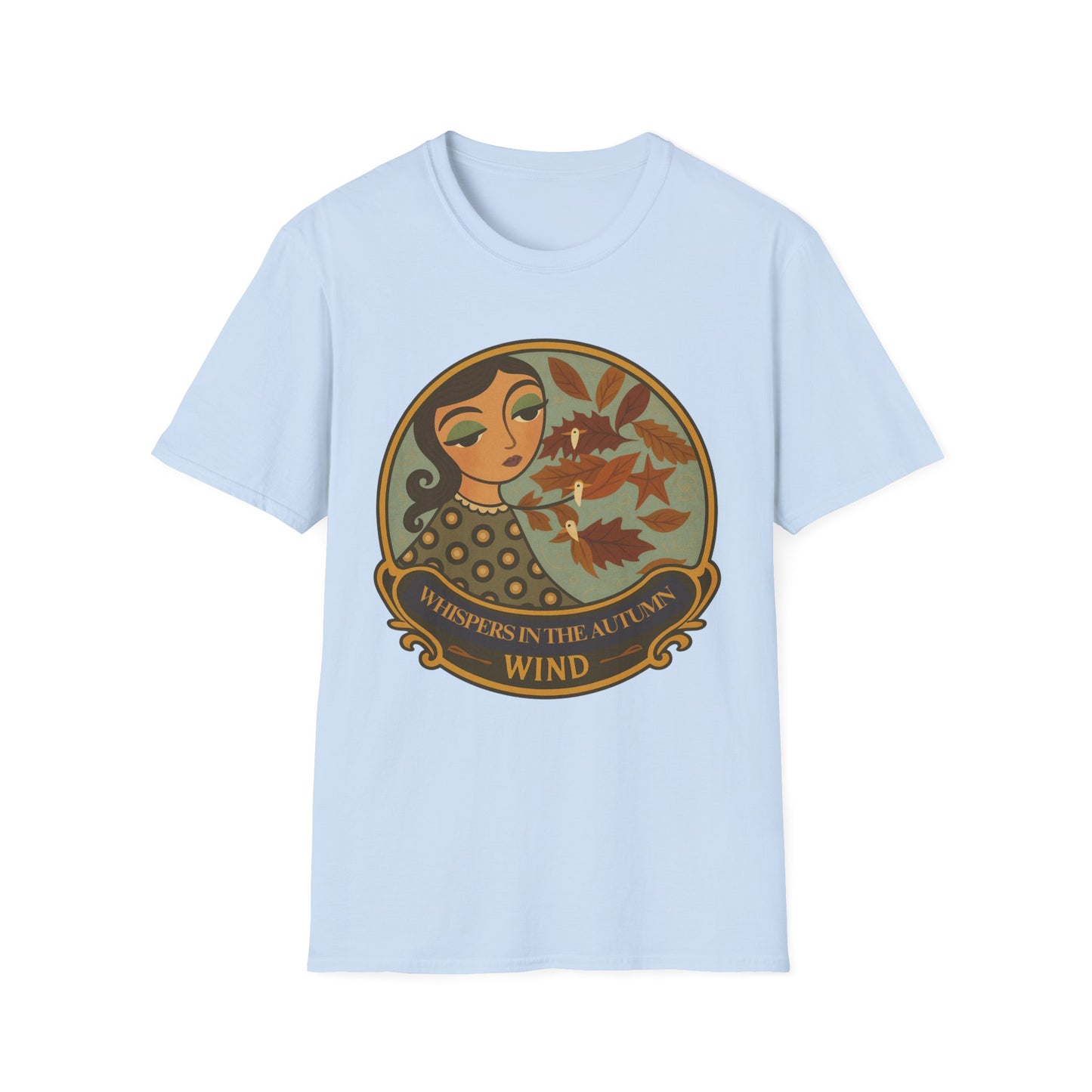Whimsical Whispers in the Autumn Wind T-Shirt, Vintage Art Tee, original art, Gift for Her, design by Moonwoven by Luna , Eco-Friendly tee