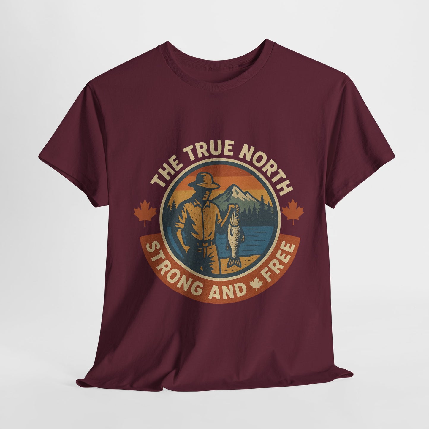 True North Strong and Free, Adventure Tee | Unisex Heavy Cotton Tee for Outdoors Lovers, Casual Wear, Gifts, Travel, Exploration