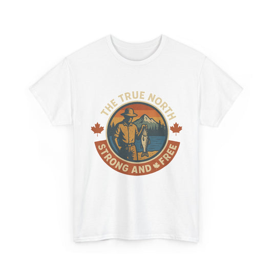 True North Strong and Free, Adventure Tee | Unisex Heavy Cotton Tee for Outdoors Lovers, Casual Wear, Gifts, Travel, Exploration
