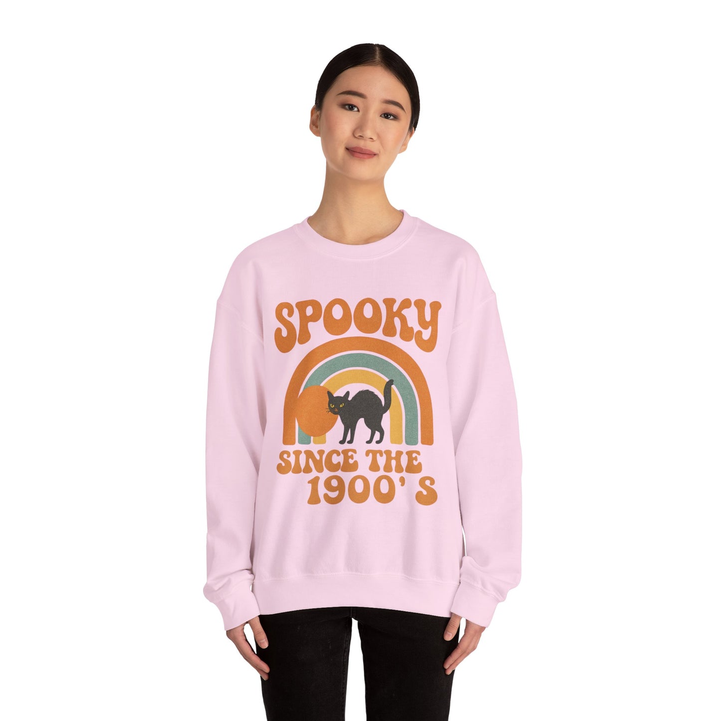 Spooky Since the 1900's , Retro Halloween Crewneck Sweatshirt, Vintage Black Cat Graphic.
