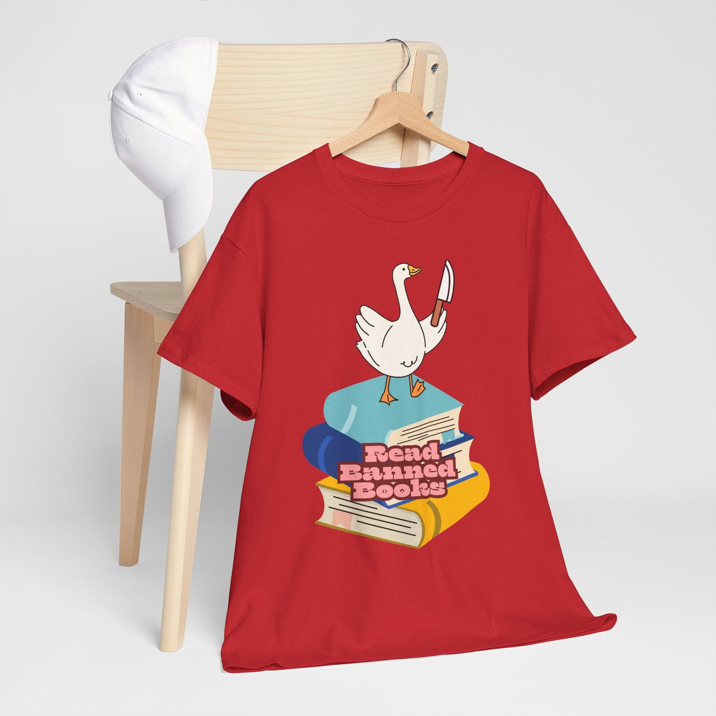 Read Banned Books, goosey with knife tee