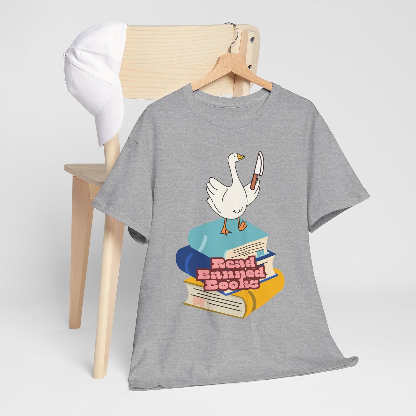 Read Banned Books, goosey with knife tee