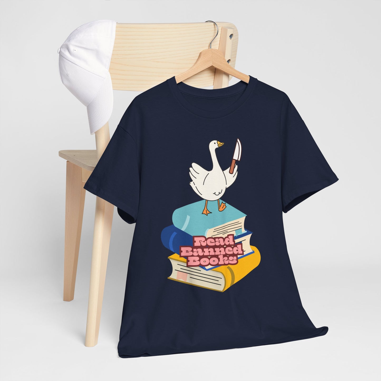 Read Banned Books, goosey with knife tee