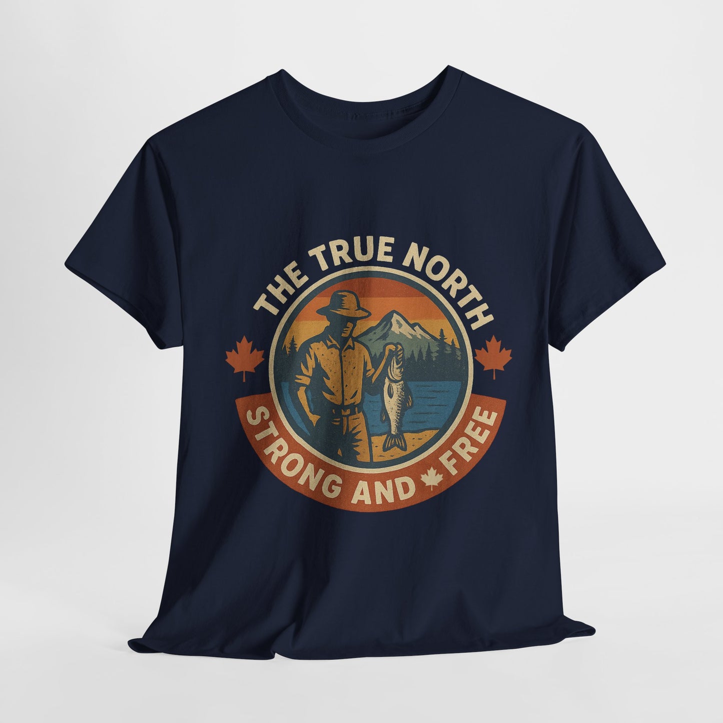 True North Strong and Free, Adventure Tee | Unisex Heavy Cotton Tee for Outdoors Lovers, Casual Wear, Gifts, Travel, Exploration