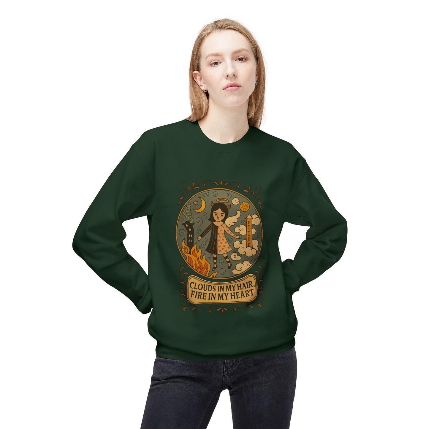 Cozy Inspirational Sweatshirt, Soft Fleece Crewneck, Fire in My Heart, Gift for Dreamers, Fall Fashion, Unisex Crew Sweatshirt