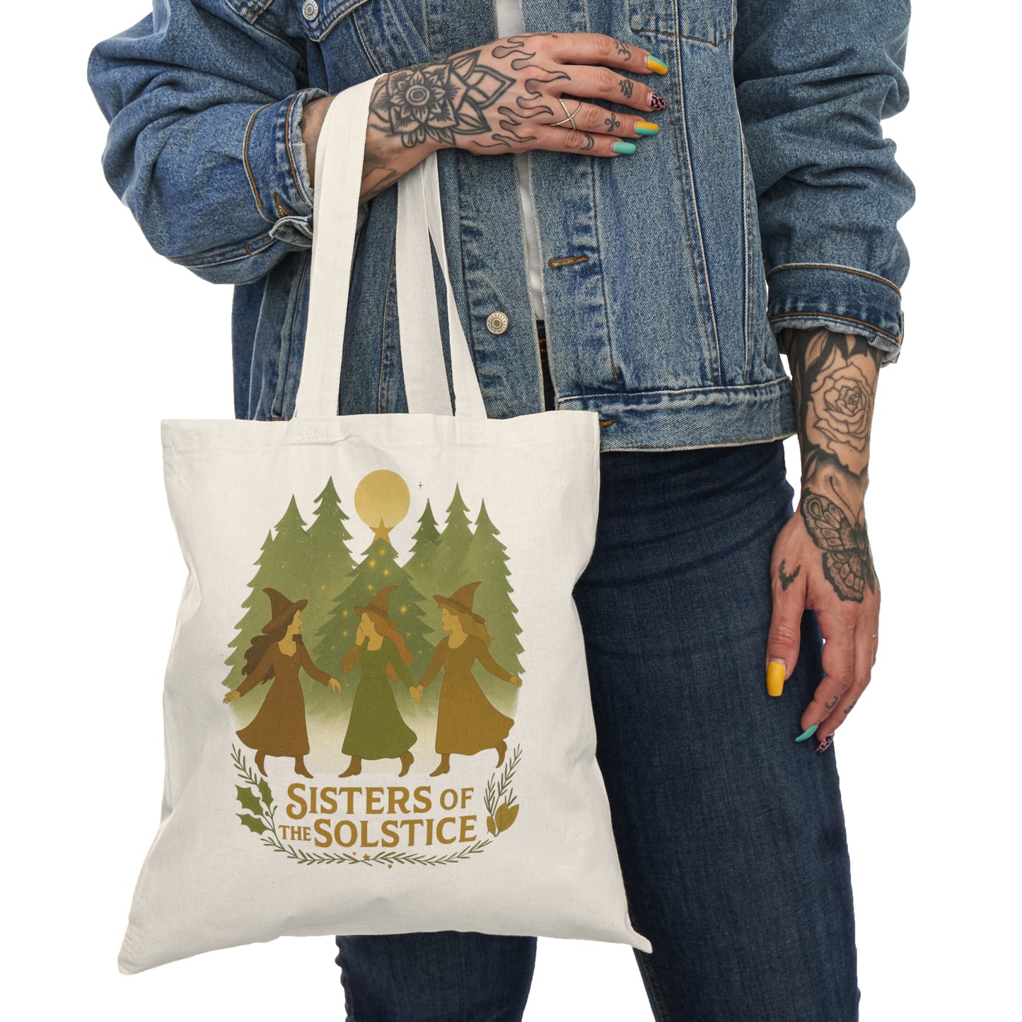 Sisters of the Solstice Tote Bag - Eco-Friendly Natural Carryall for Nature Lovers, Festivals, & Everyday Use