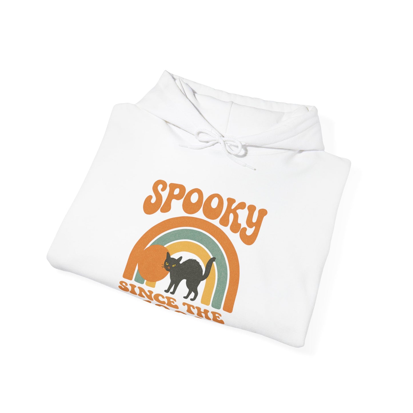 Spooky Since the 1900's , Retro Halloween Hooded Sweatshirt, Vintage Black Cat Graphic.