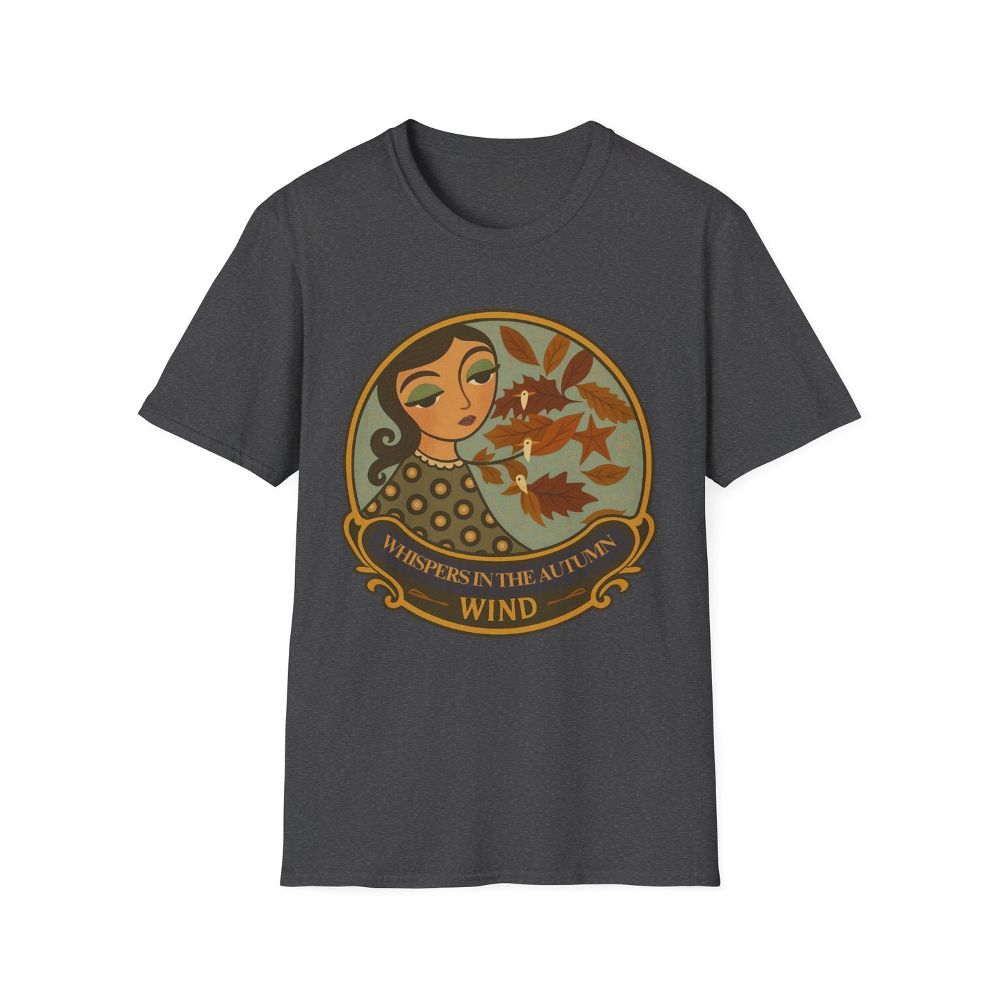 Whimsical Whispers in the Autumn Wind T-Shirt, Vintage Art Tee, original art, Gift for Her, design by Moonwoven by Luna , Eco-Friendly tee