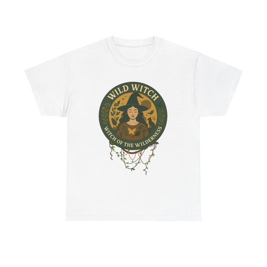 Wild Witch Unisex Heavy Cotton Tee, Bohemian T-Shirt, Nature Lover Gift, Witchy Apparel, Eco-Friendly Fashion, Casual Wear