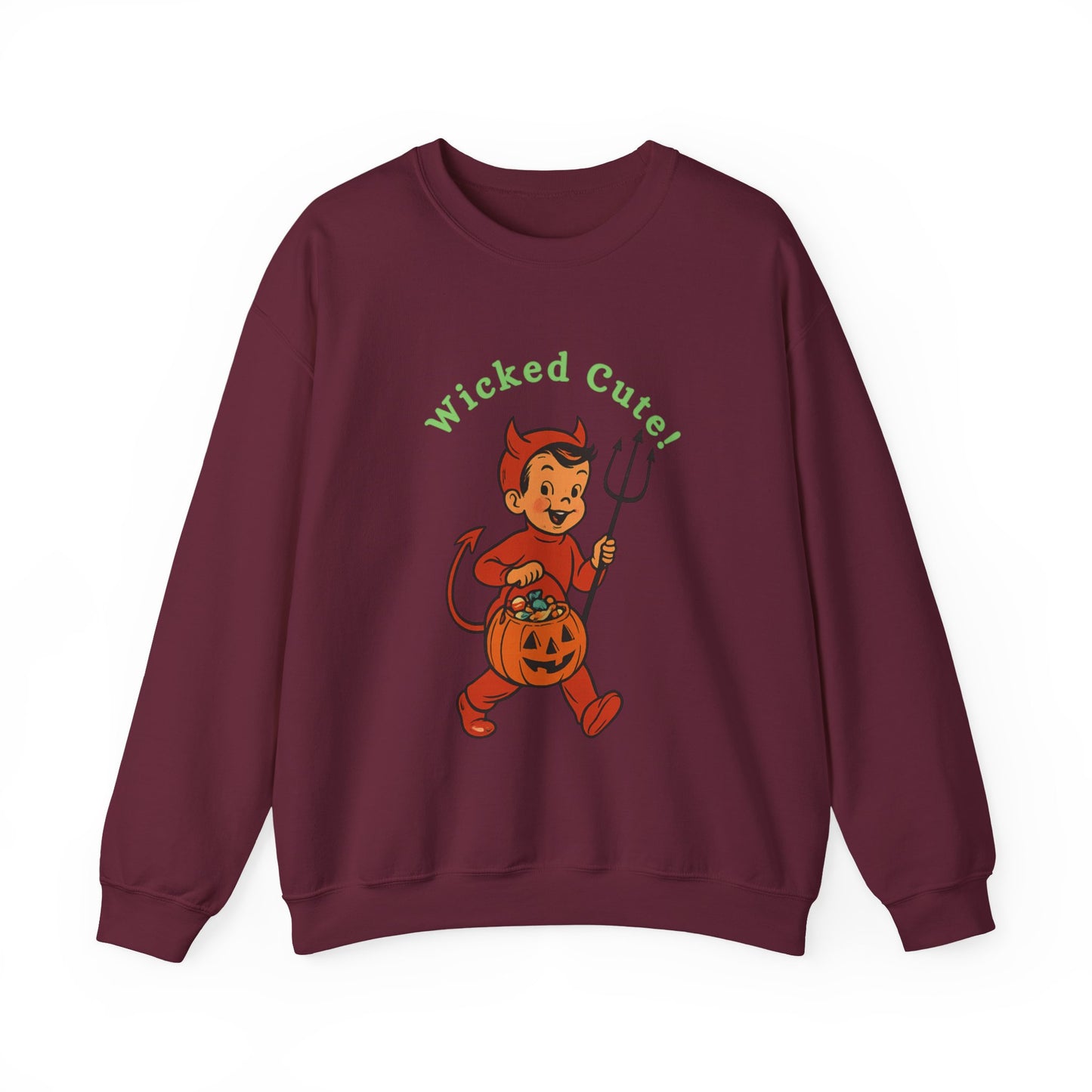Wicked Cute Devil Sweatshirt, Halloween Vintage Crewneck Jumper, Unisex Cozy Pullover, Retro Style Sweater, Fall Fashion Top