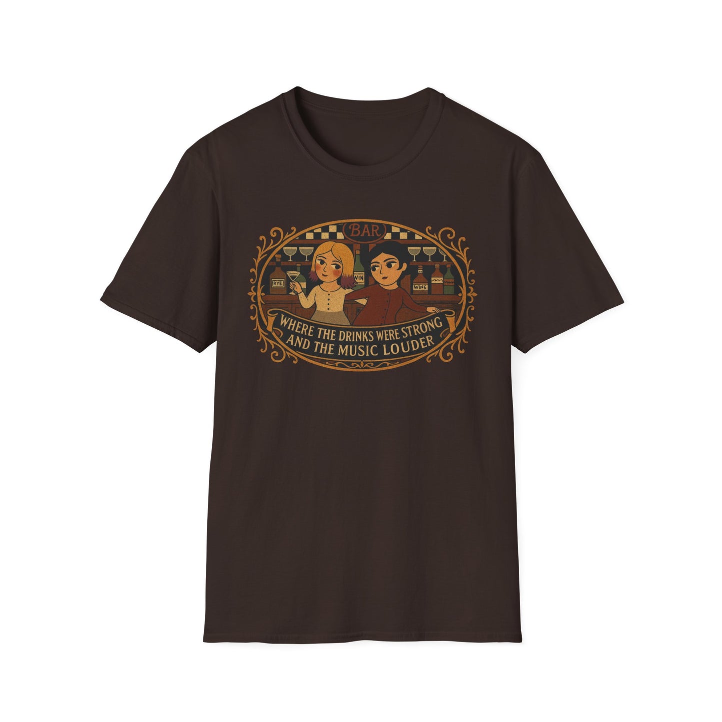 Where the Drinks were Strong and the Music Louder T-Shirt - Perfect for Festivals, Music Lovers , Gifts for Friends, Unisex Softstyle Tee