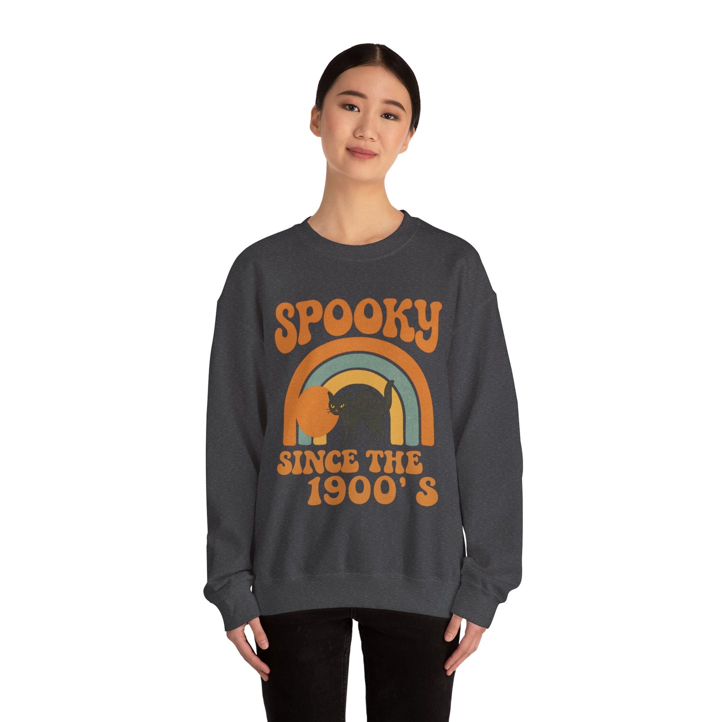 Spooky Since the 1900's , Retro Halloween Crewneck Sweatshirt, Vintage Black Cat Graphic.