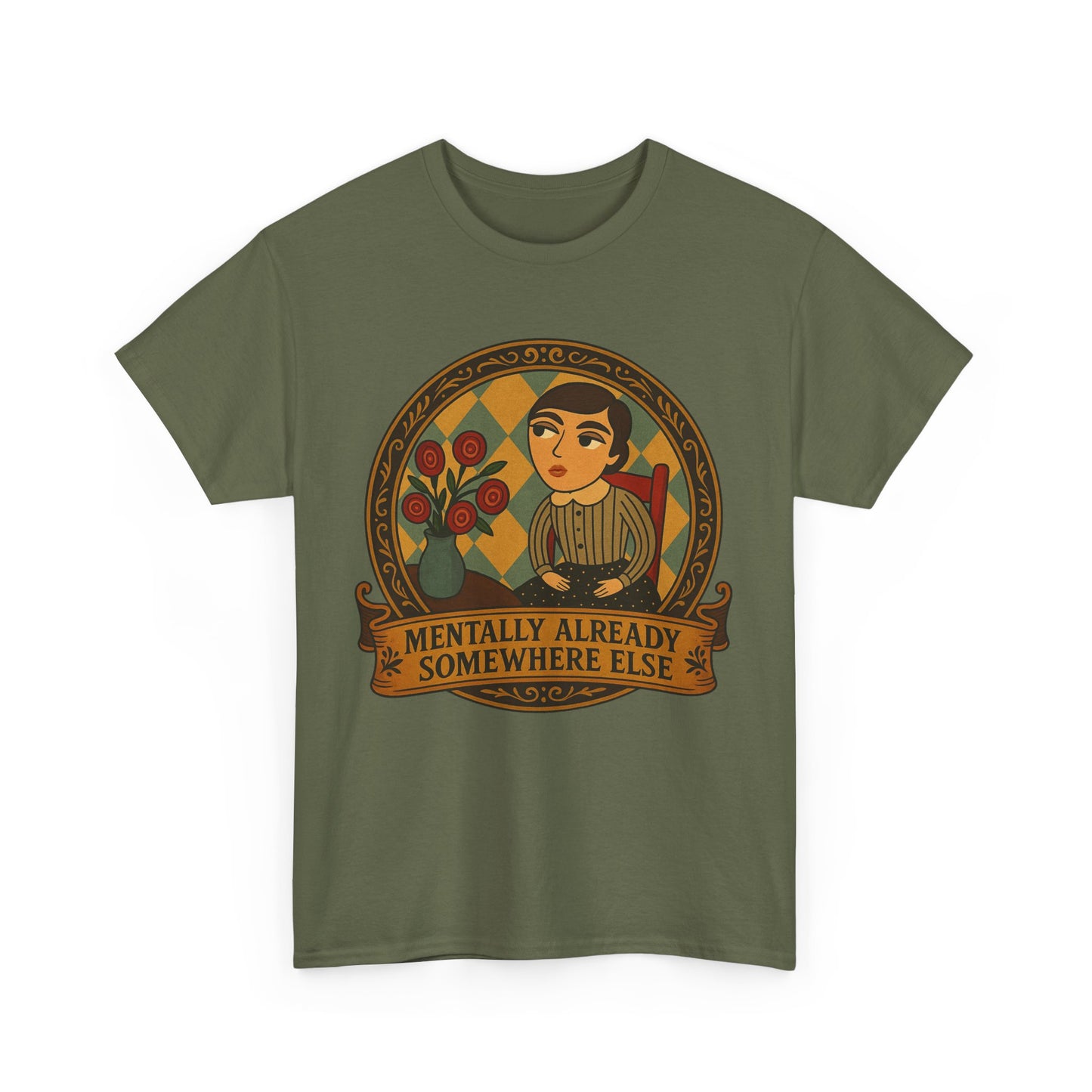 Retro Graphic Tee: 'Mentally Already Somewhere Else', Original Art t-shirt, Casual Wear, Vintage Style, Gift for Dreamers,