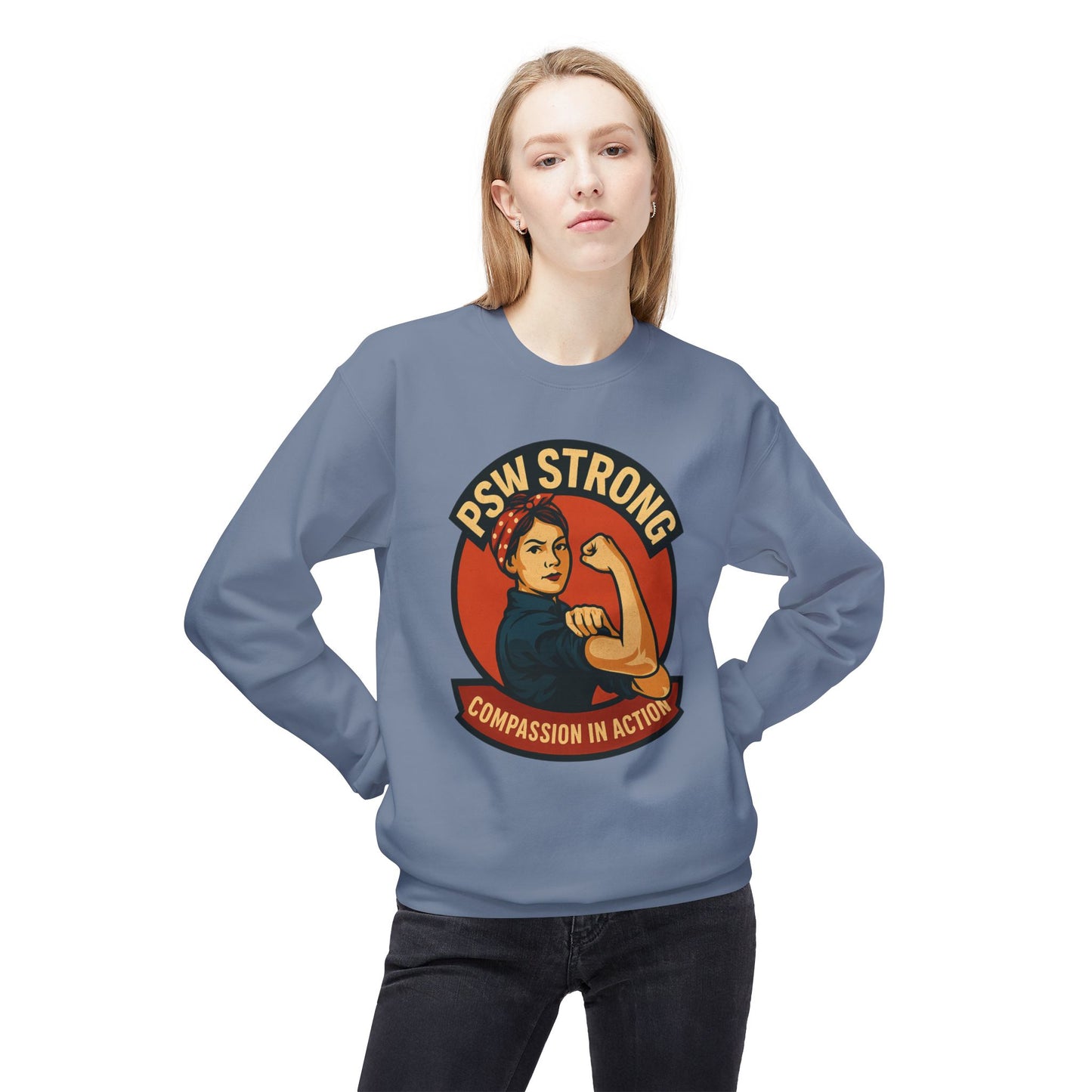 PSW Strong Fleece Crewneck Sweatshirt - Empowerment Gift, Cozy Apparel, Thoughtful Present, Comfortable Fashion, Inspirational Wear