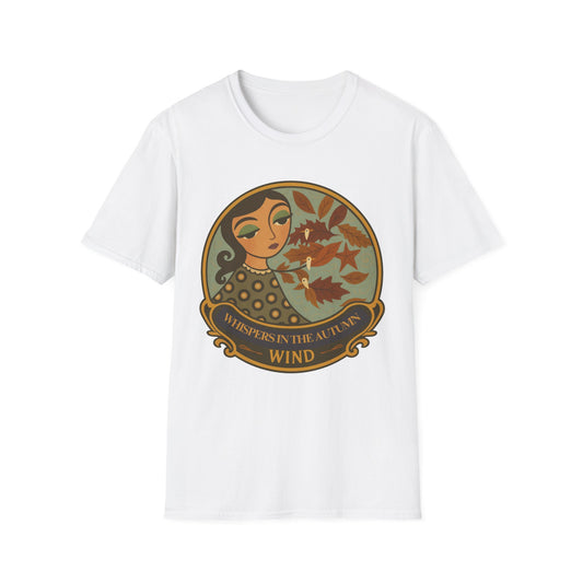 Whimsical Whispers in the Autumn Wind T-Shirt, Vintage Art Tee, original art, Gift for Her, design by Moonwoven by Luna , Eco-Friendly tee