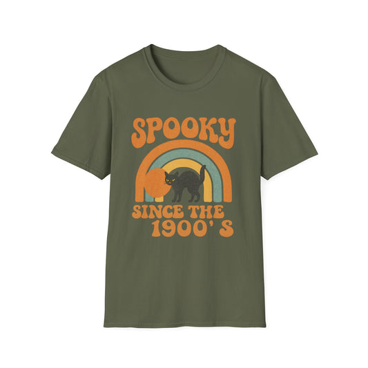Spooky Since The 1900's Retro Halloween T-Shirt Vintage Black Cat Graphic.