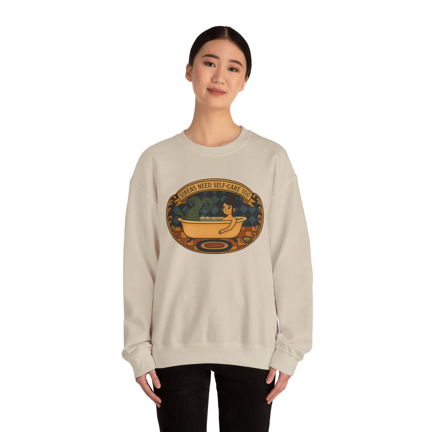 Sirens Need Self-Care too!, Crewneck Sweatshirt | Cozy Gift, Relaxation Apparel, Unisex Sweatshirt, Mindfulness Fashion, Self-Care Reminder