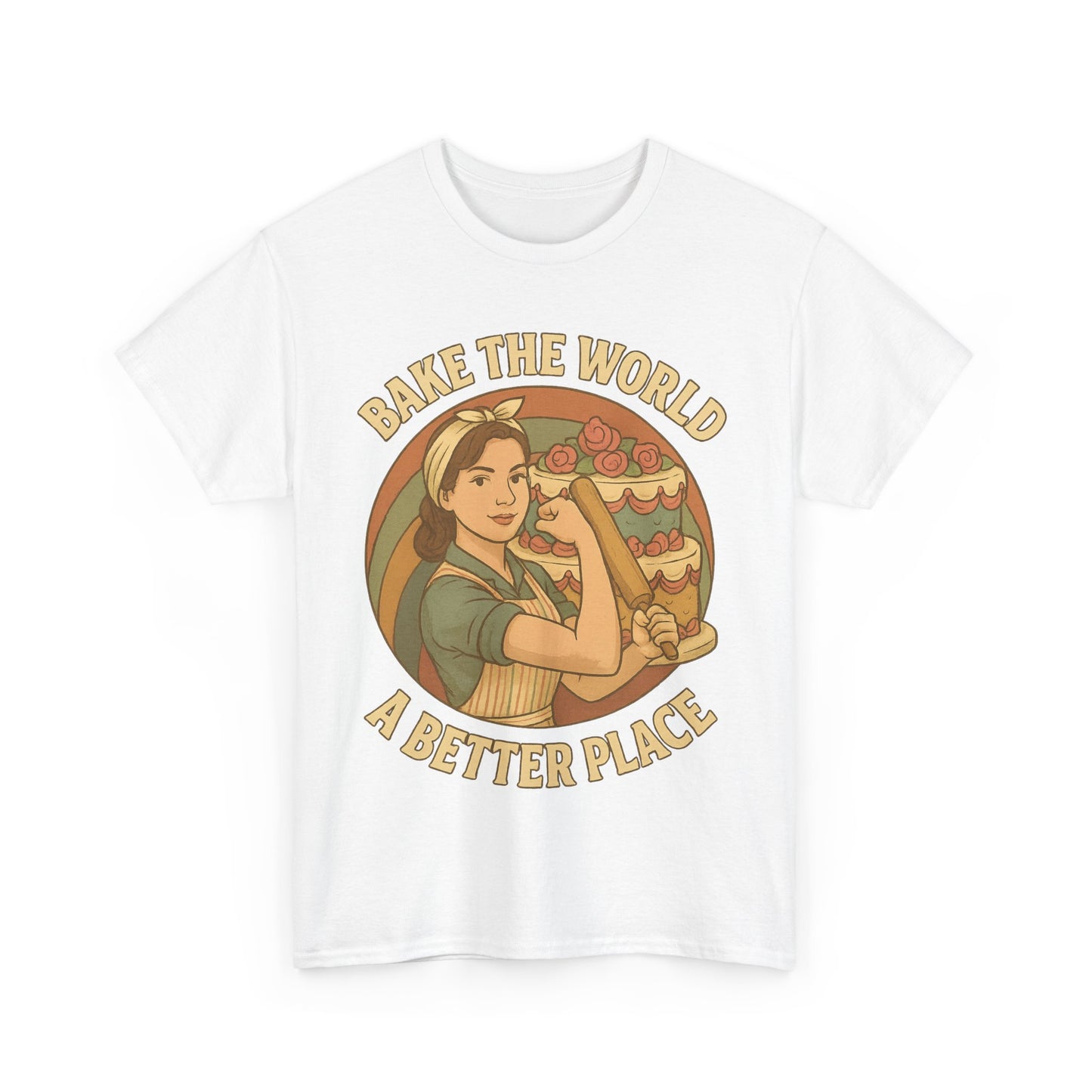 Bake the World a Better Place Tee, Unisex Cotton T-Shirt, Baking Gift, Vintage Style Tee, Eco-Friendly Apparel