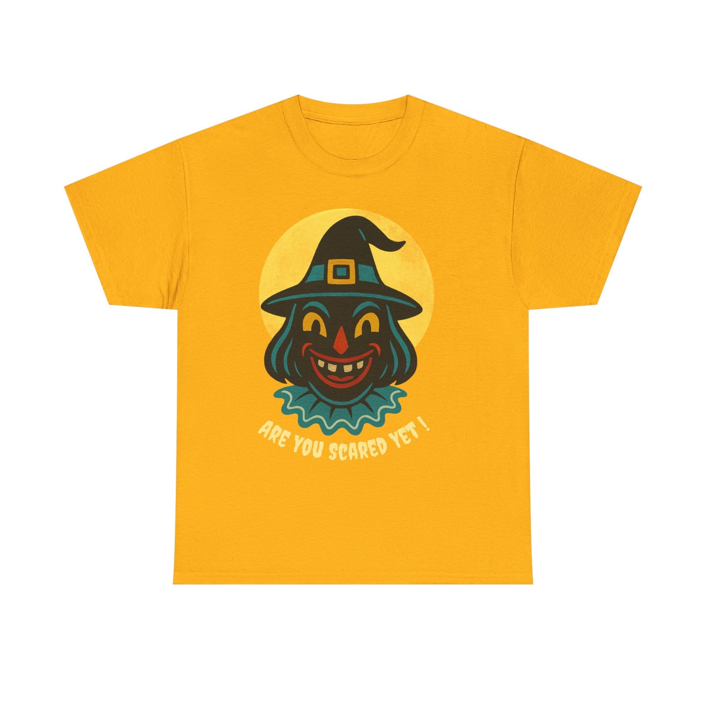Are You Scared Yet? Whimsical Halloween Tee, Unisex Heavy Cotton T-Shirt, Scary Clown Design, Fun Halloween Apparel, Spooky Gift for Friends