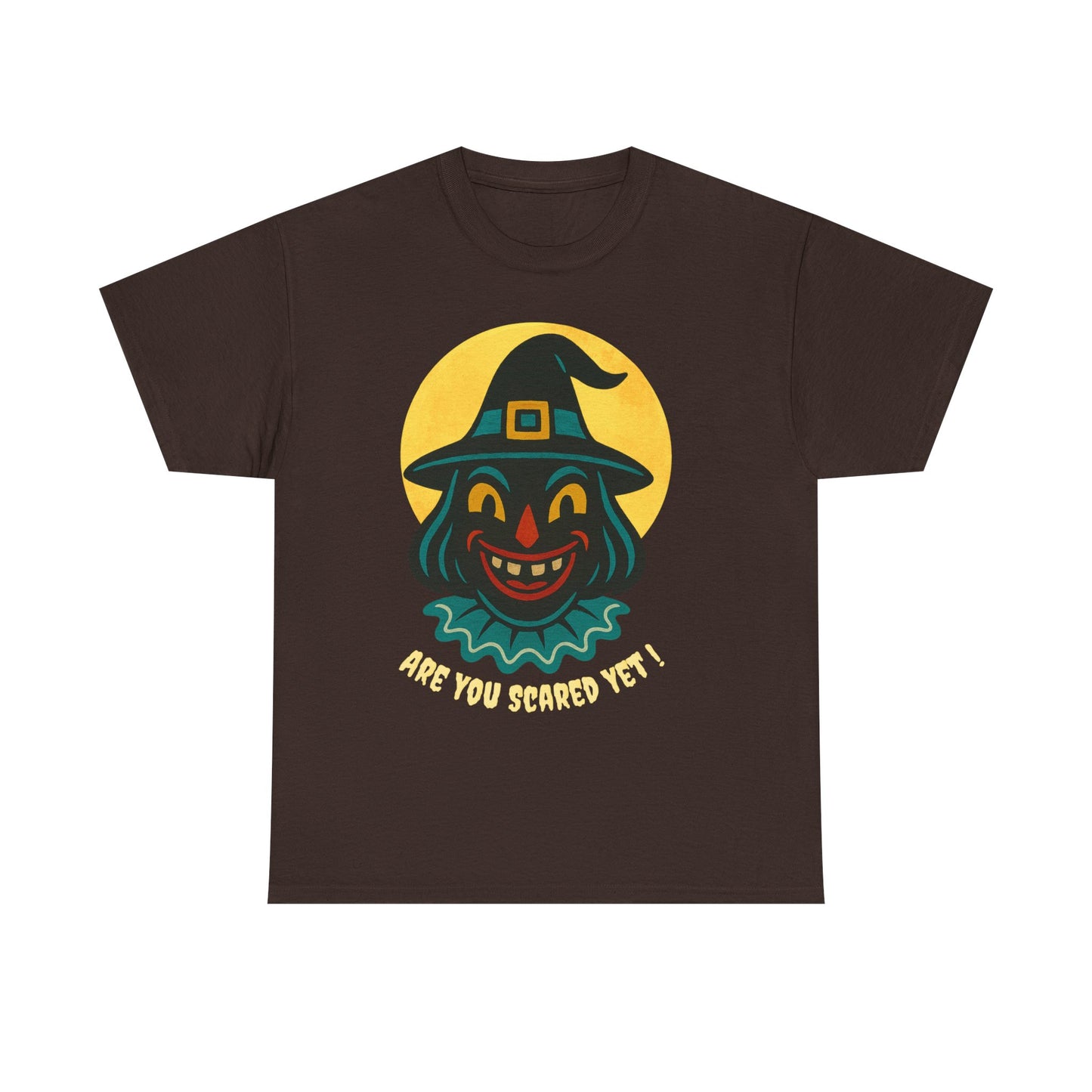 Are You Scared Yet? Whimsical Halloween Tee, Unisex Heavy Cotton T-Shirt, Scary Clown Design, Fun Halloween Apparel, Spooky Gift for Friends