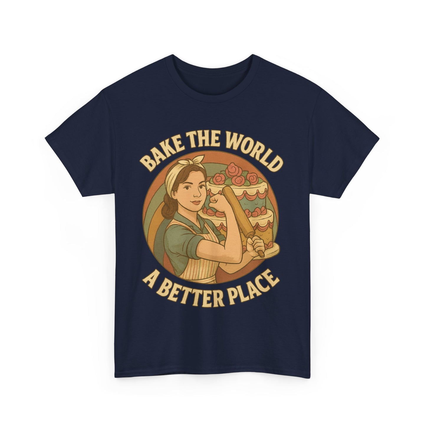 Bake the World a Better Place Tee, Unisex Cotton T-Shirt, Baking Gift, Vintage Style Tee, Eco-Friendly Apparel