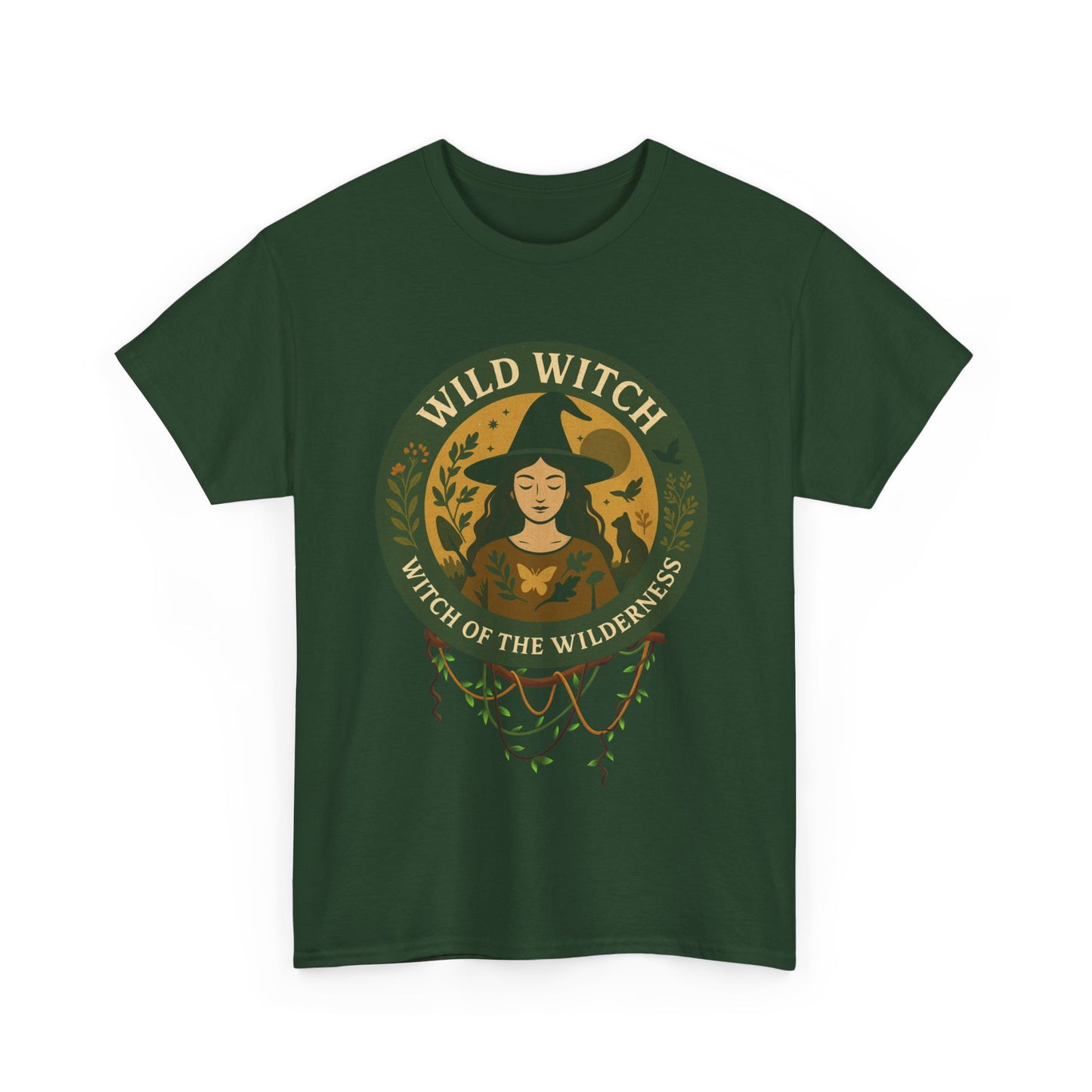 Wild Witch Unisex Heavy Cotton Tee, Bohemian T-Shirt, Nature Lover Gift, Witchy Apparel, Eco-Friendly Fashion, Casual Wear