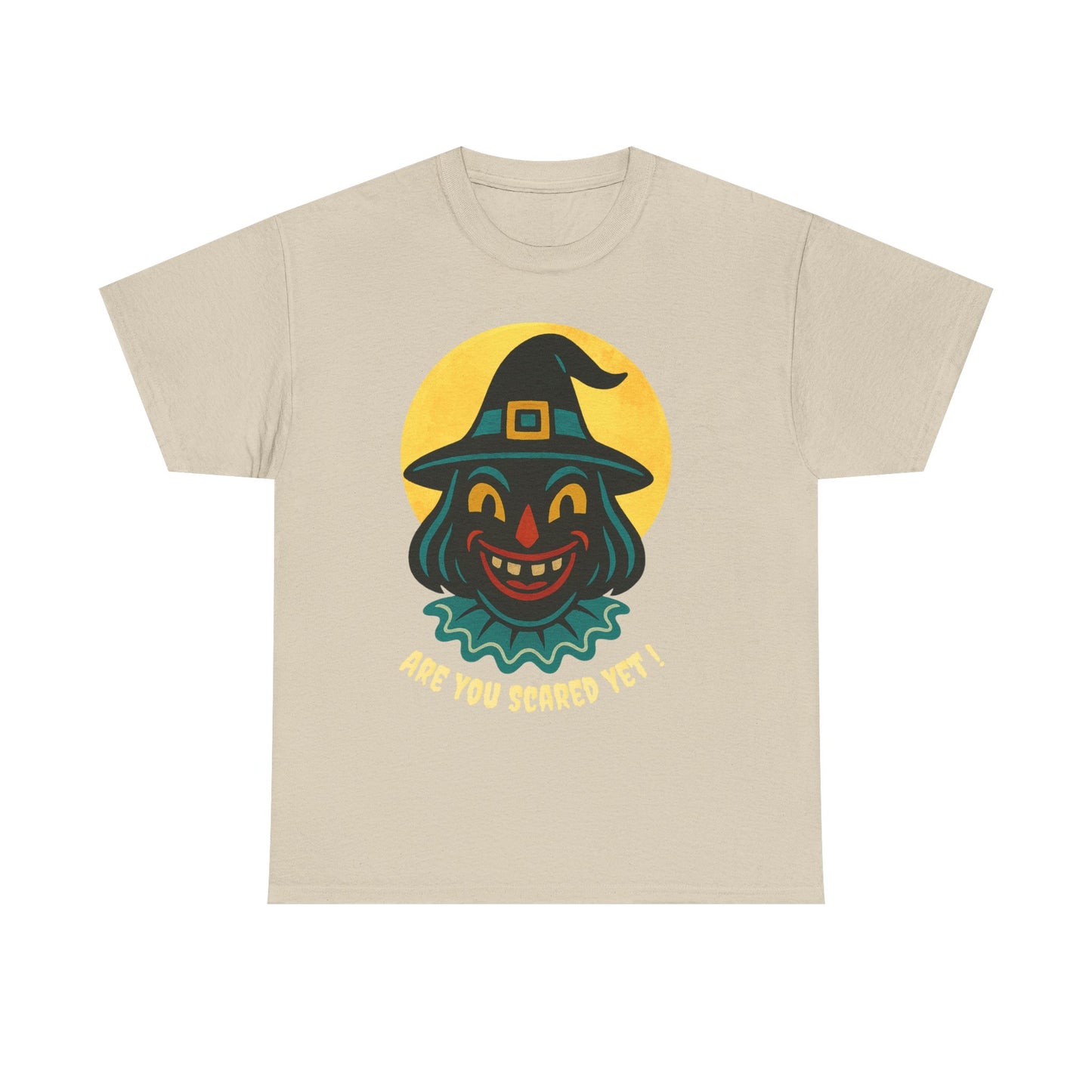 Are You Scared Yet? Whimsical Halloween Tee, Unisex Heavy Cotton T-Shirt, Scary Clown Design, Fun Halloween Apparel, Spooky Gift for Friends