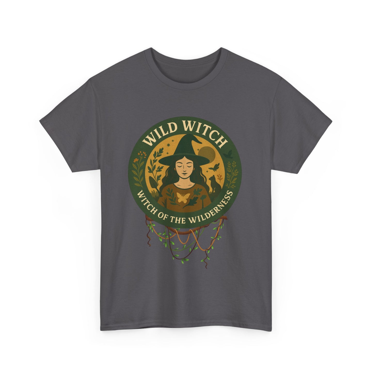 Wild Witch Unisex Heavy Cotton Tee, Bohemian T-Shirt, Nature Lover Gift, Witchy Apparel, Eco-Friendly Fashion, Casual Wear