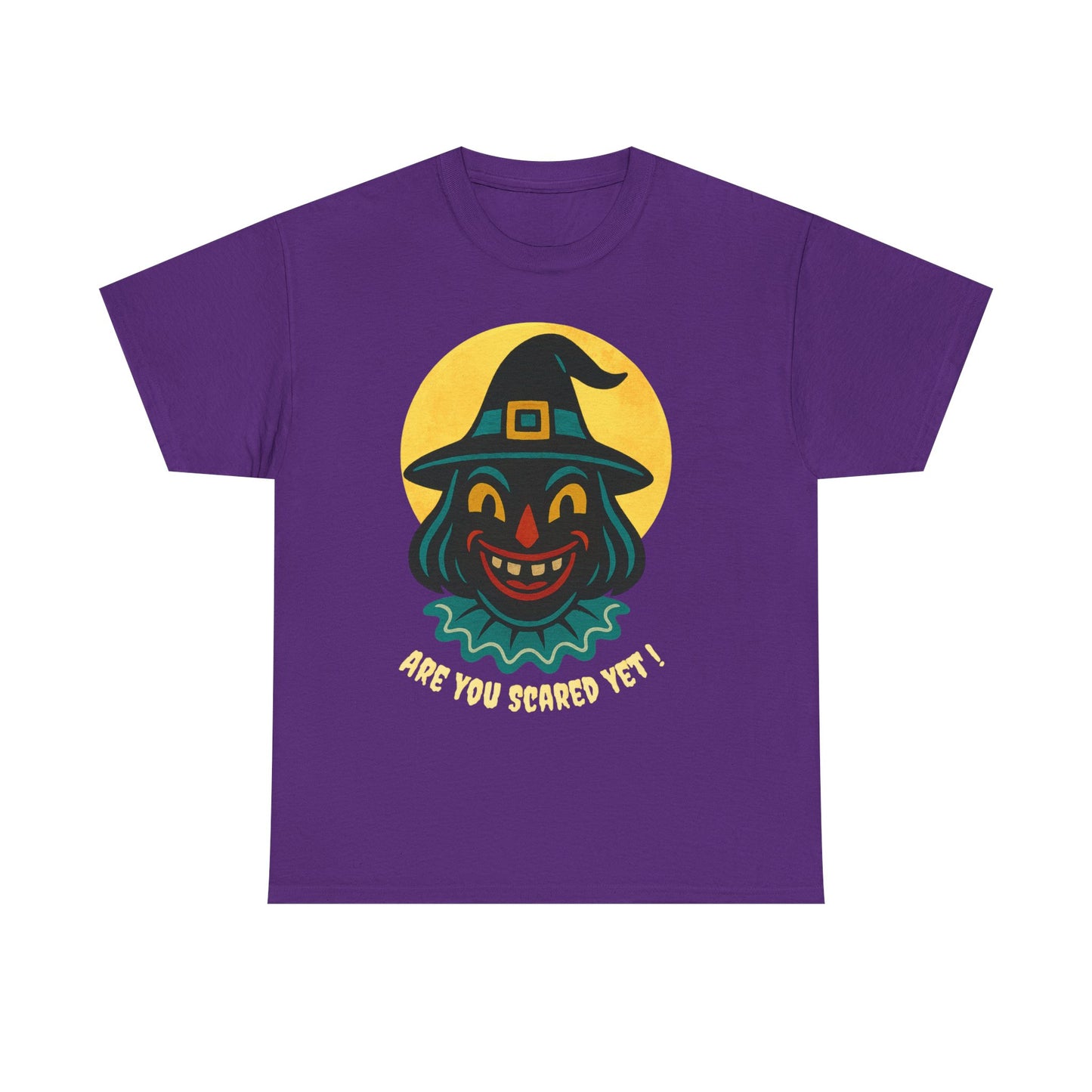 Are You Scared Yet? Whimsical Halloween Tee, Unisex Heavy Cotton T-Shirt, Scary Clown Design, Fun Halloween Apparel, Spooky Gift for Friends