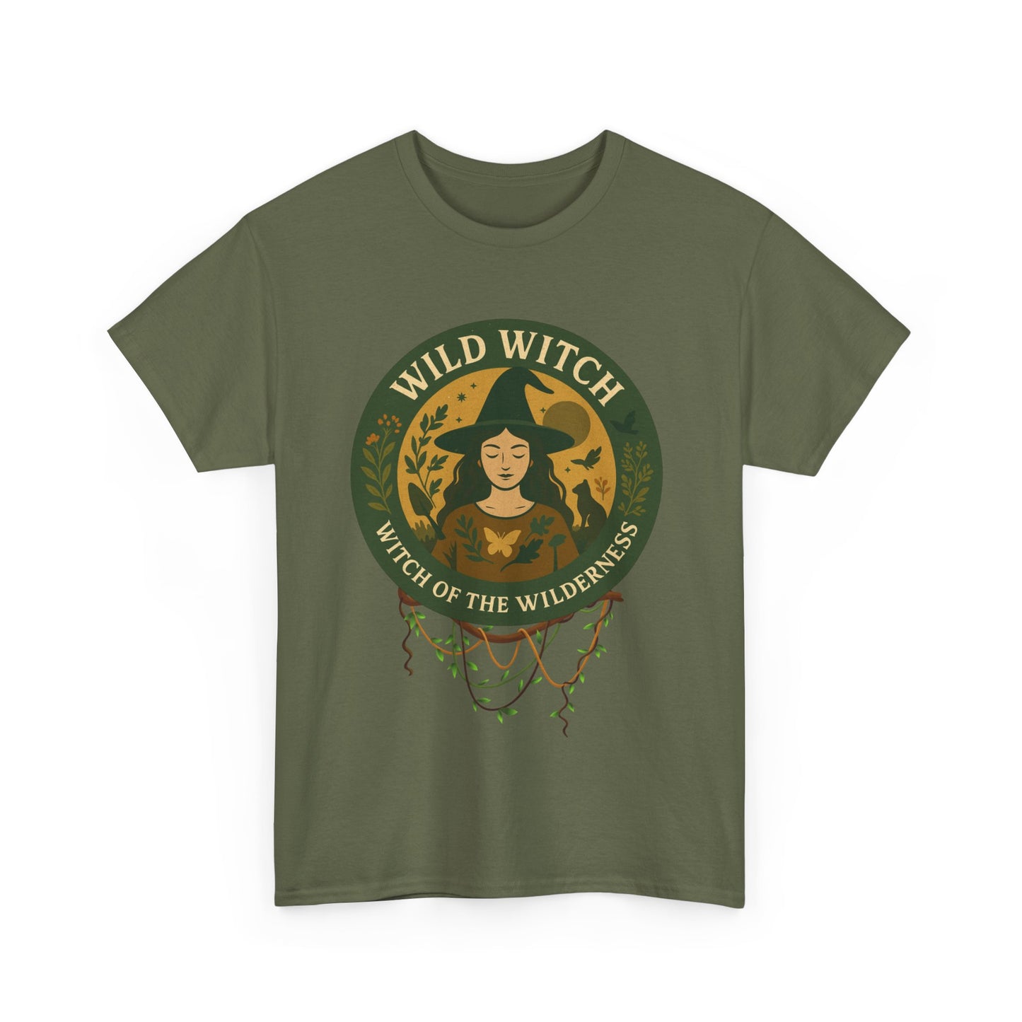 Wild Witch Unisex Heavy Cotton Tee, Bohemian T-Shirt, Nature Lover Gift, Witchy Apparel, Eco-Friendly Fashion, Casual Wear