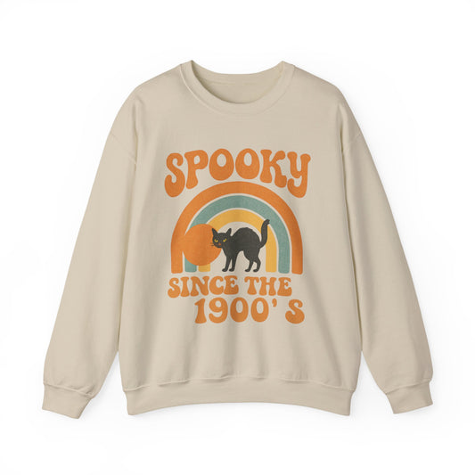 Spooky Since the 1900's , Retro Halloween Crewneck Sweatshirt,  Vintage Black Cat Graphic.