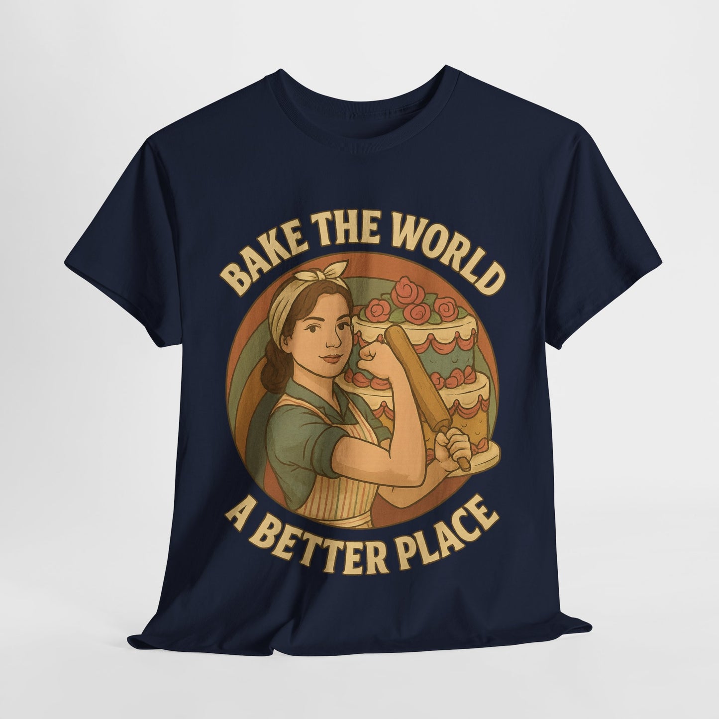 Bake the World a Better Place Tee, Unisex Cotton T-Shirt, Baking Gift, Vintage Style Tee, Eco-Friendly Apparel