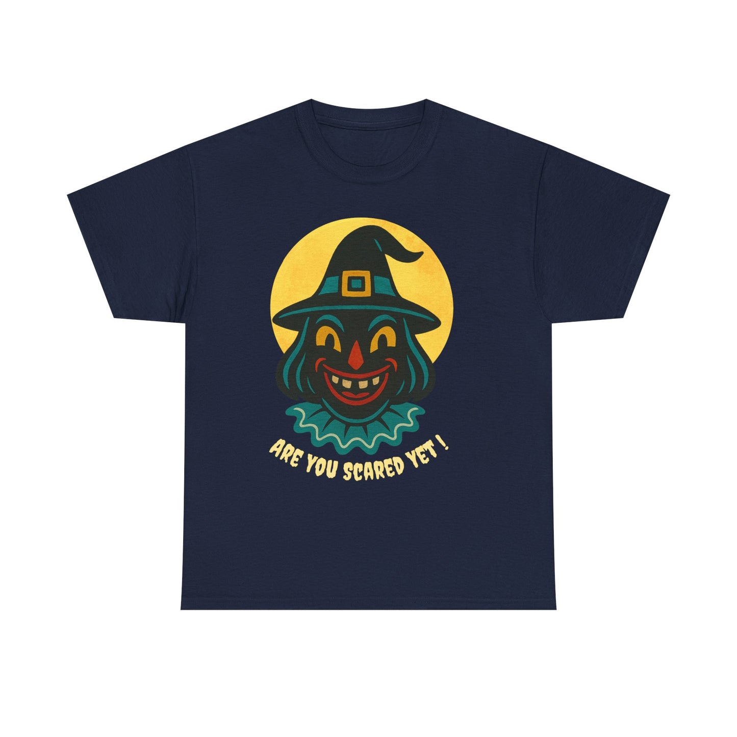 Are You Scared Yet? Whimsical Halloween Tee, Unisex Heavy Cotton T-Shirt, Scary Clown Design, Fun Halloween Apparel, Spooky Gift for Friends