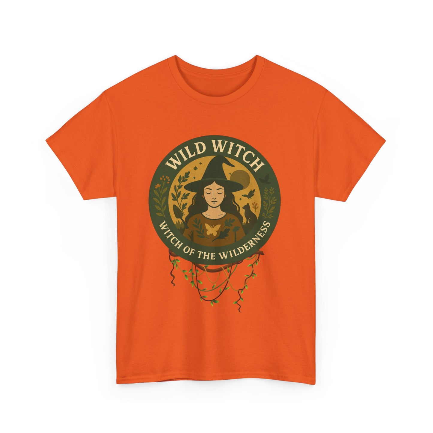 Wild Witch Unisex Heavy Cotton Tee, Bohemian T-Shirt, Nature Lover Gift, Witchy Apparel, Eco-Friendly Fashion, Casual Wear