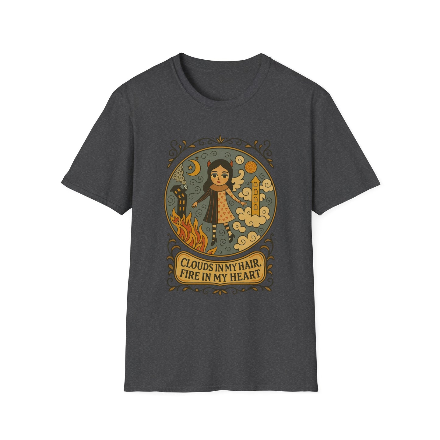Clouds in hair, Fire in my Heart !Whimsical Graphic T-Shirt, Vintage Style Tee, Unisex Casual Wear, Perfect Gift [...]