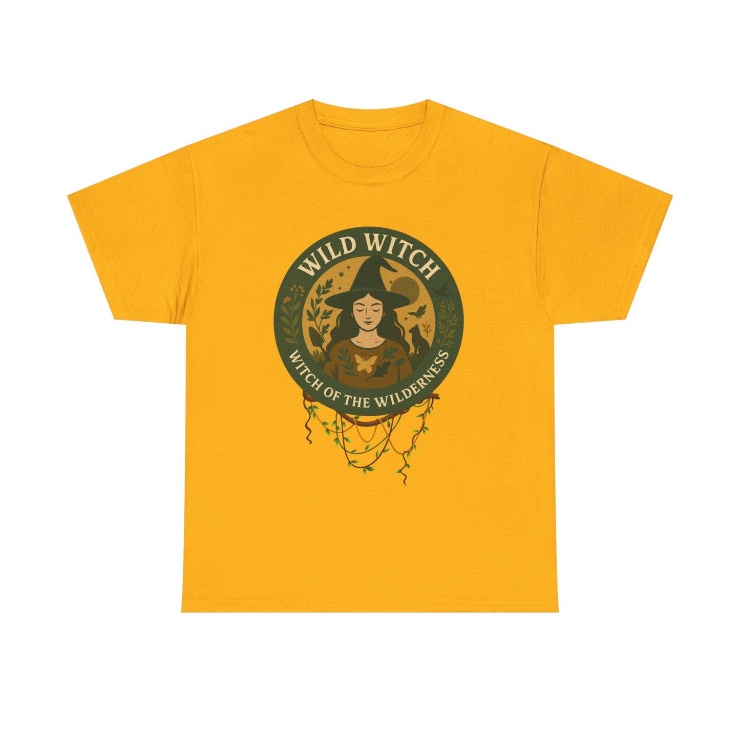Wild Witch Unisex Heavy Cotton Tee, Bohemian T-Shirt, Nature Lover Gift, Witchy Apparel, Eco-Friendly Fashion, Casual Wear